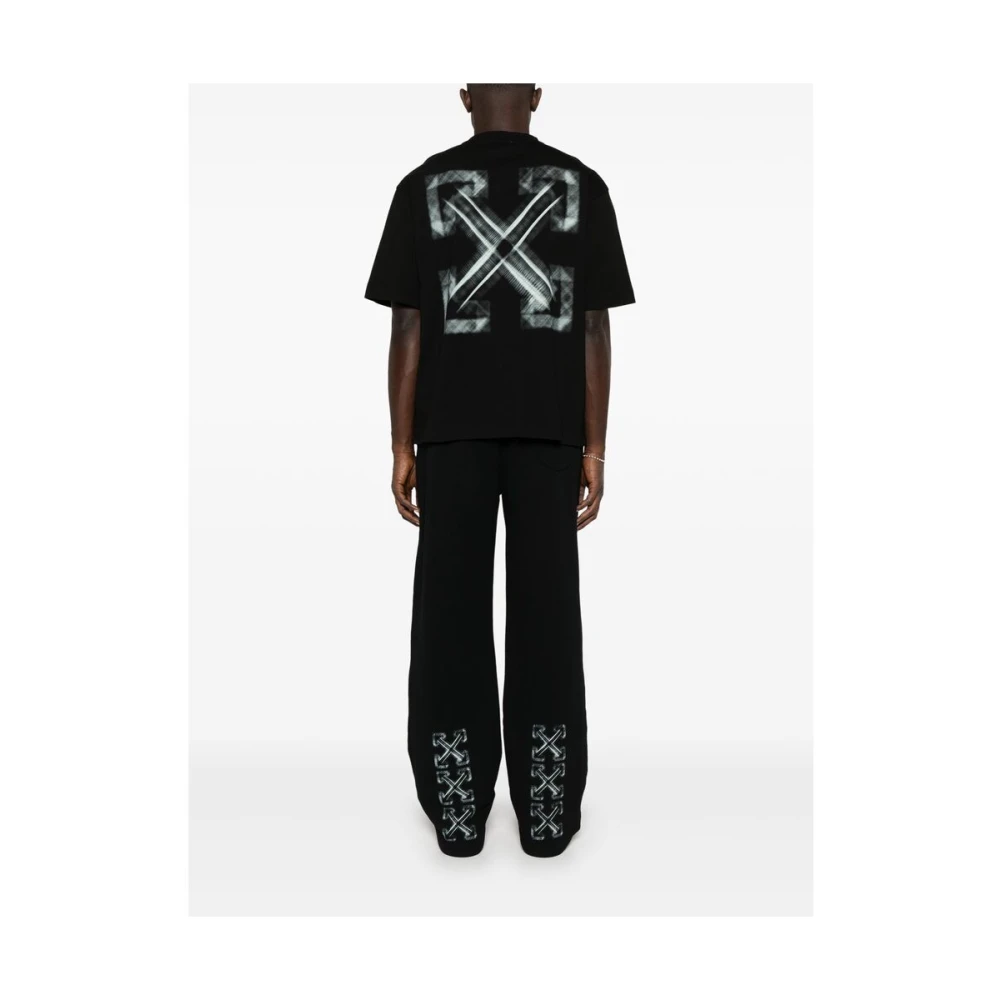 Off White Zwart Logo Print Crew Neck T-shirt Black Heren
