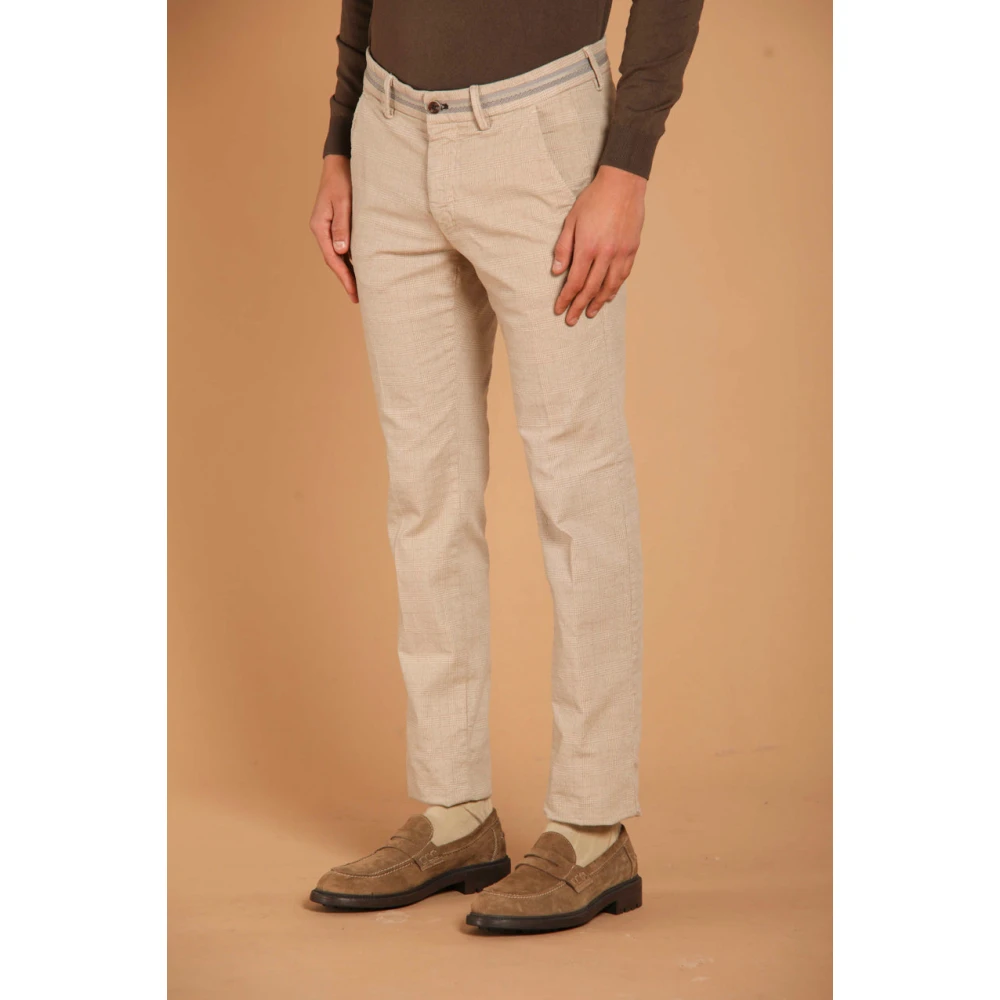 Mason's Slim Fit Katoenen Chino Broek met Glen Check Patroon Beige Heren