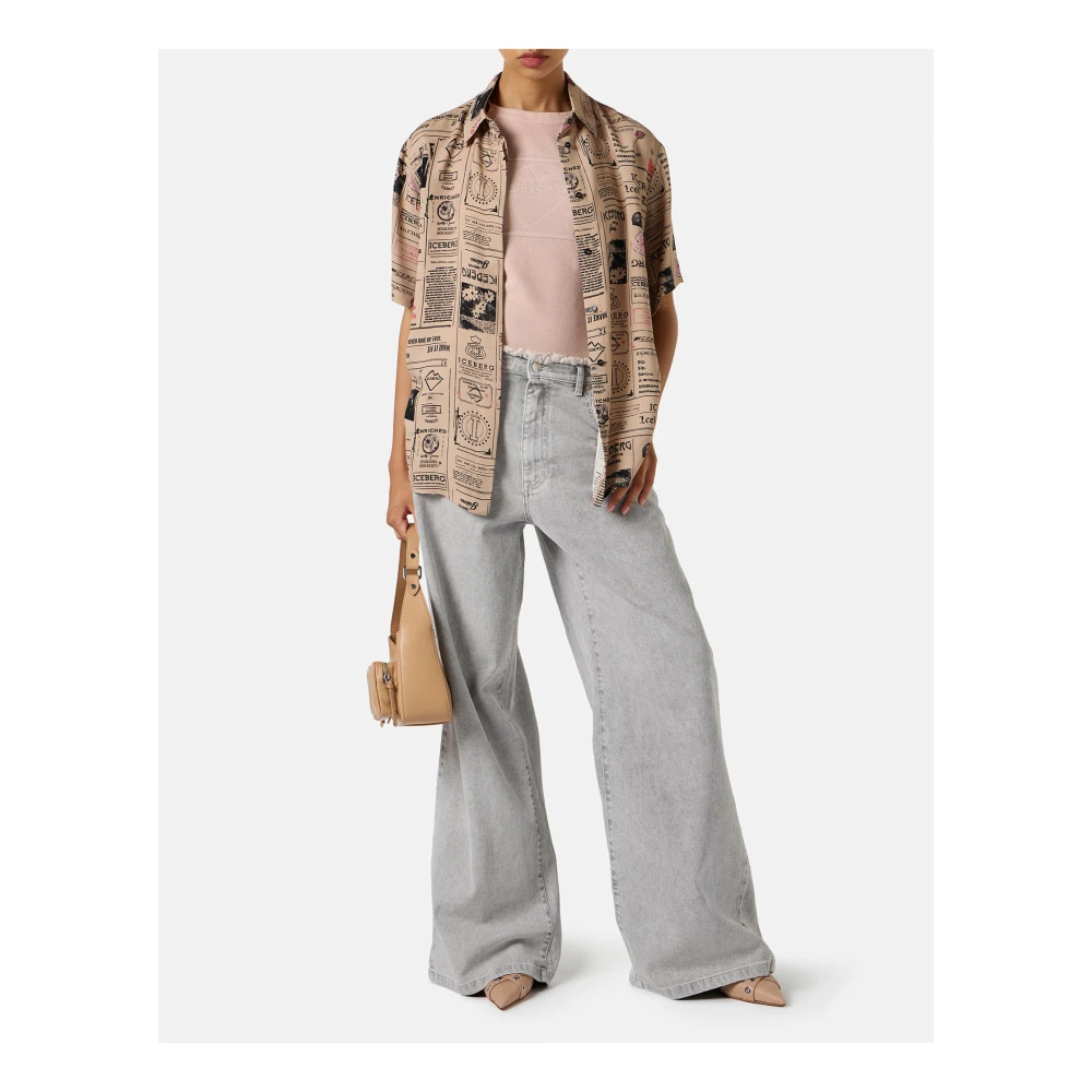 Iceberg 5-pocket grote flared fit broek in grijze denim met marmerbehandeling Blue Dames