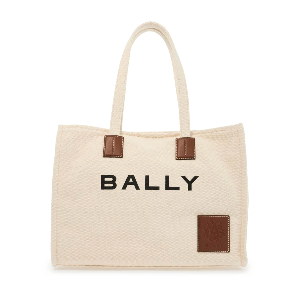 Bally Canvas Tote Tas met Logo Patches Beige Dames