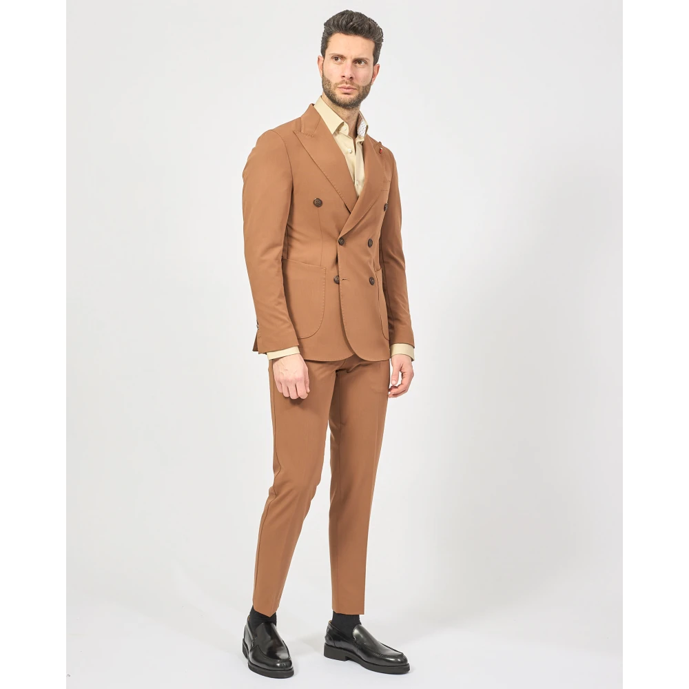 Mulish Bruin dubbelrijig pak met slim fit Brown Heren