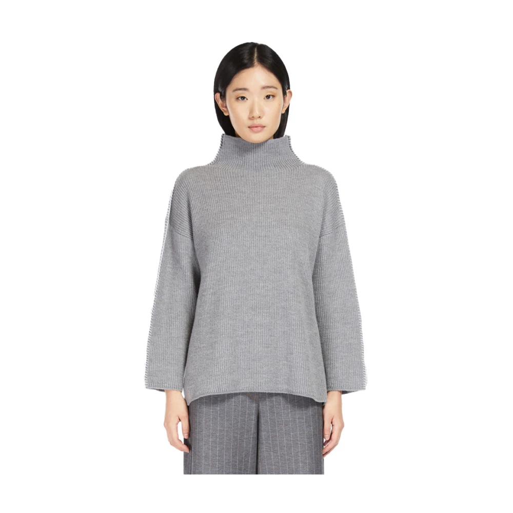 Max Mara Hoge Hals Gebreid met Contrastdetails Gray Dames