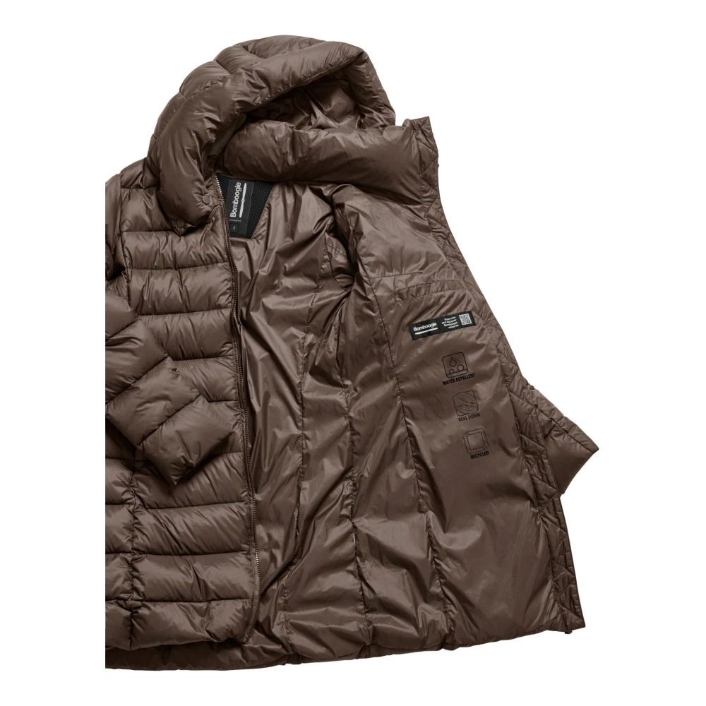 BomBoogie Stretch Nylon Down Jacket with Detachable Hood Brown Dames