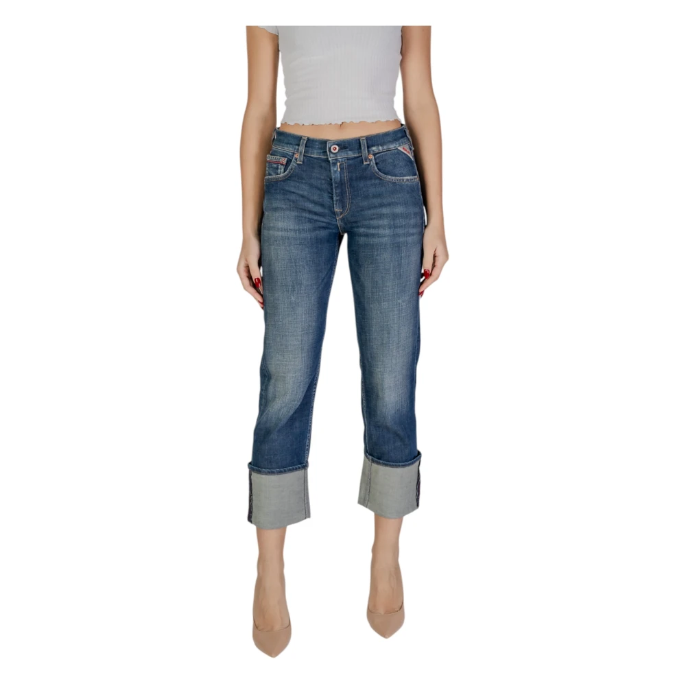Replay High-Rise Jeans met Worn-Out Effect Blue Dames