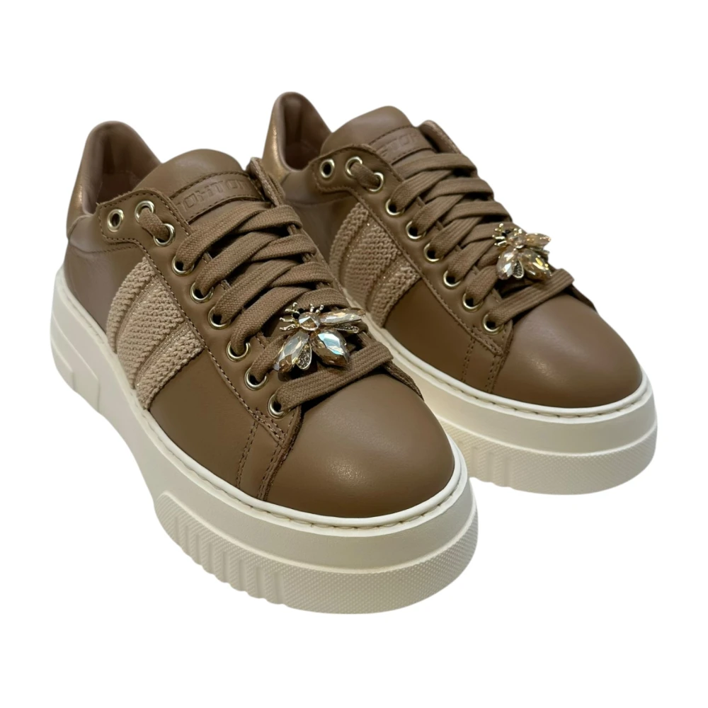 Stokton Roségouden Leren Sneakers met Insect Charms Brown Dames