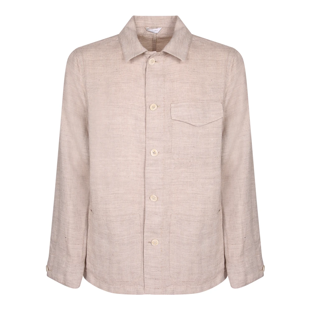 Boglioli Herr Beige Skjortor L, Linne, Linne Overskjorta