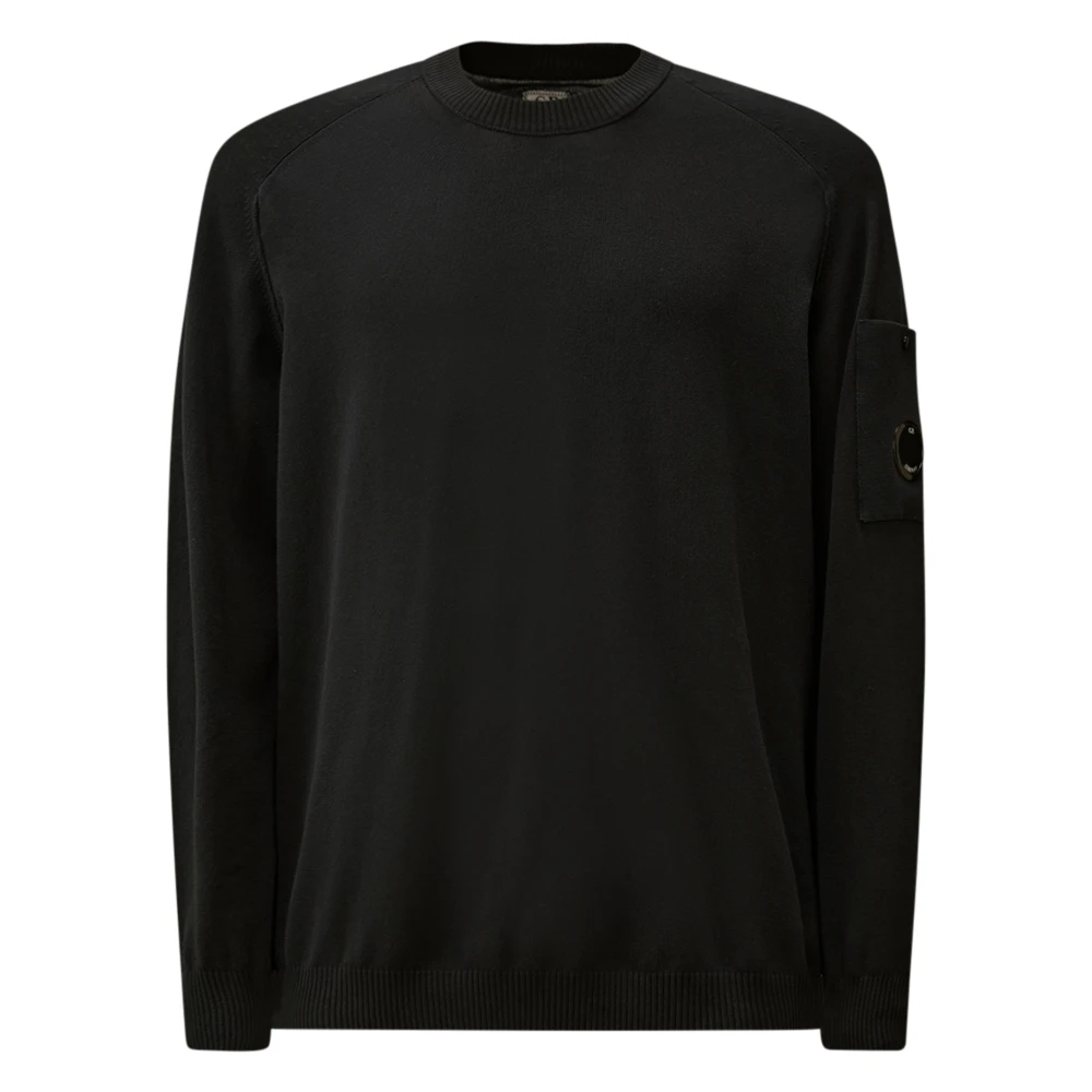 C.p. Company Men's Black Round-Neck Knitwear, S, Cotton Crepe Crewneck Lens Jumper