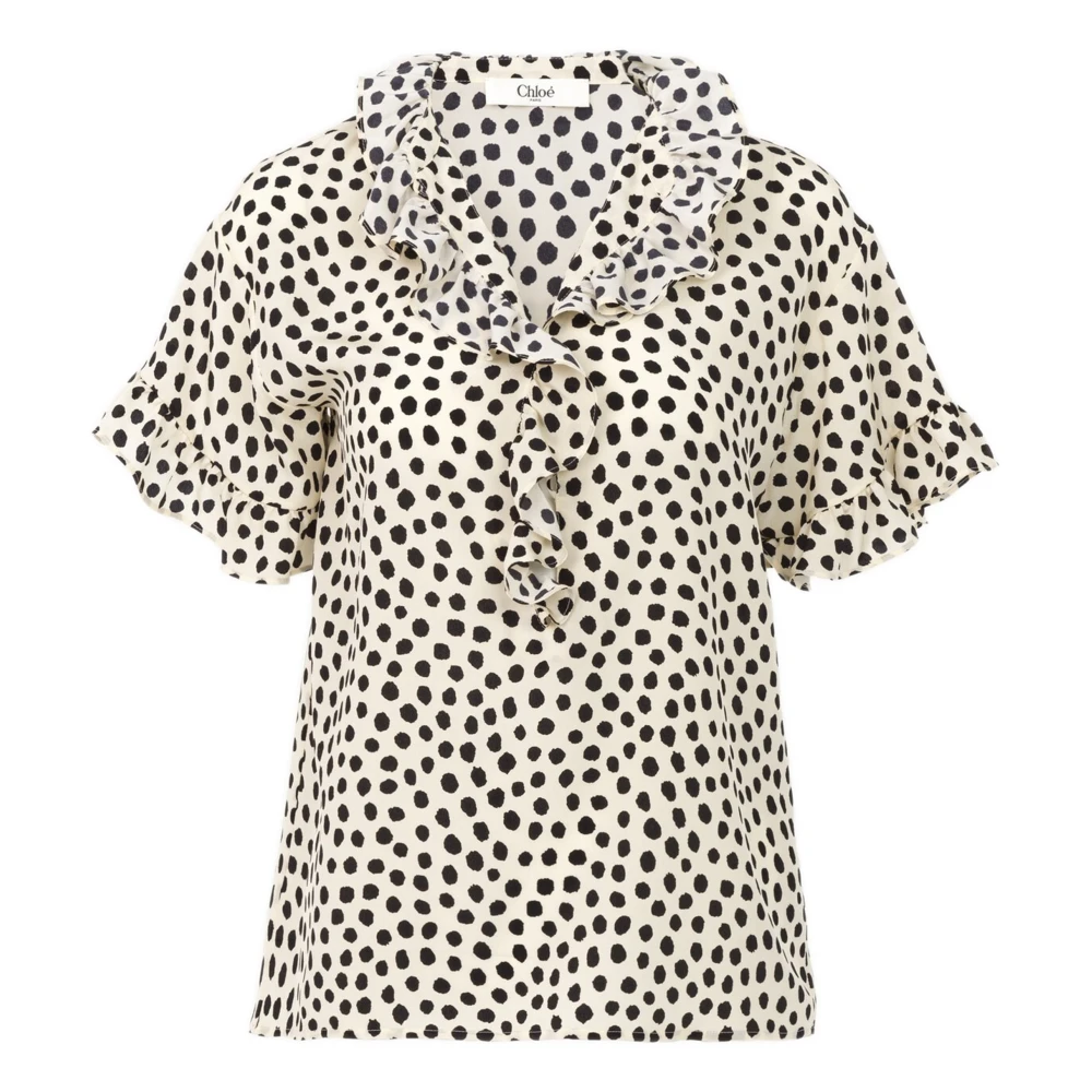 Chloé Women's White Blouses, S, Short-Sleeve Ruffle Top
