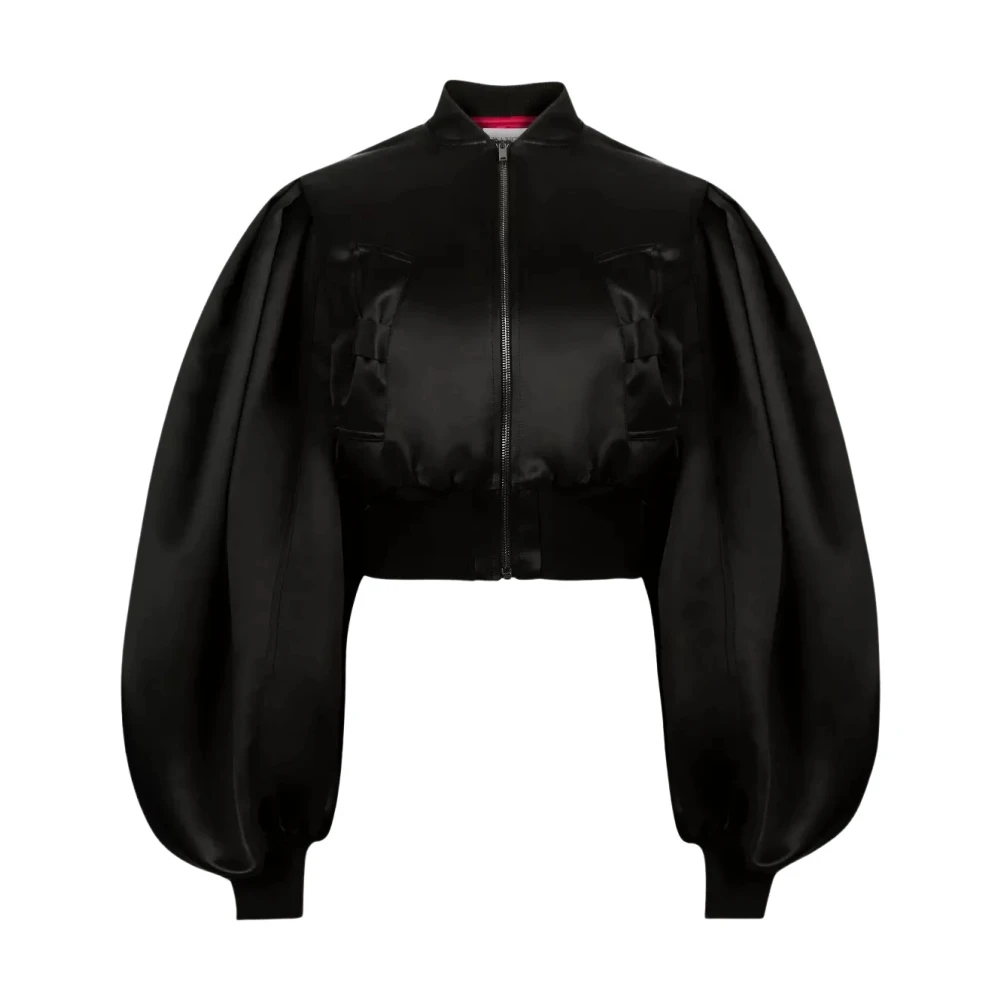 Nina Ricci Zwarte Satijnen Cropped Bomberjack Black Dames