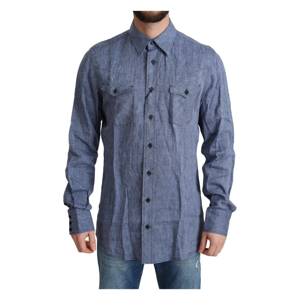 Dolce & Gabbana Men's Blue Stripes Casual Button Down Shirt - Casual Shirts - M - Shirts