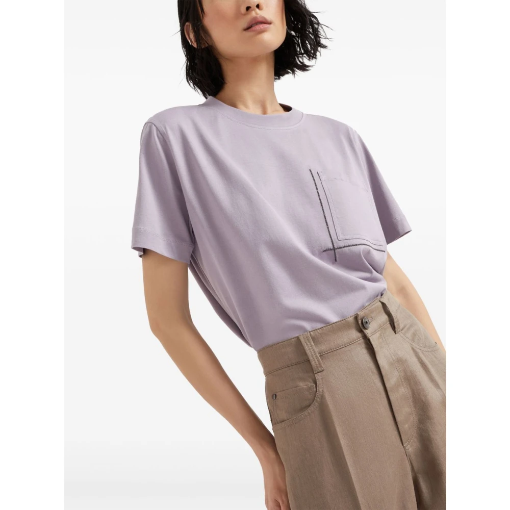 BRUNELLO CUCINELLI Lila Paarse Crew Neck Zak T-shirt Purple Dames