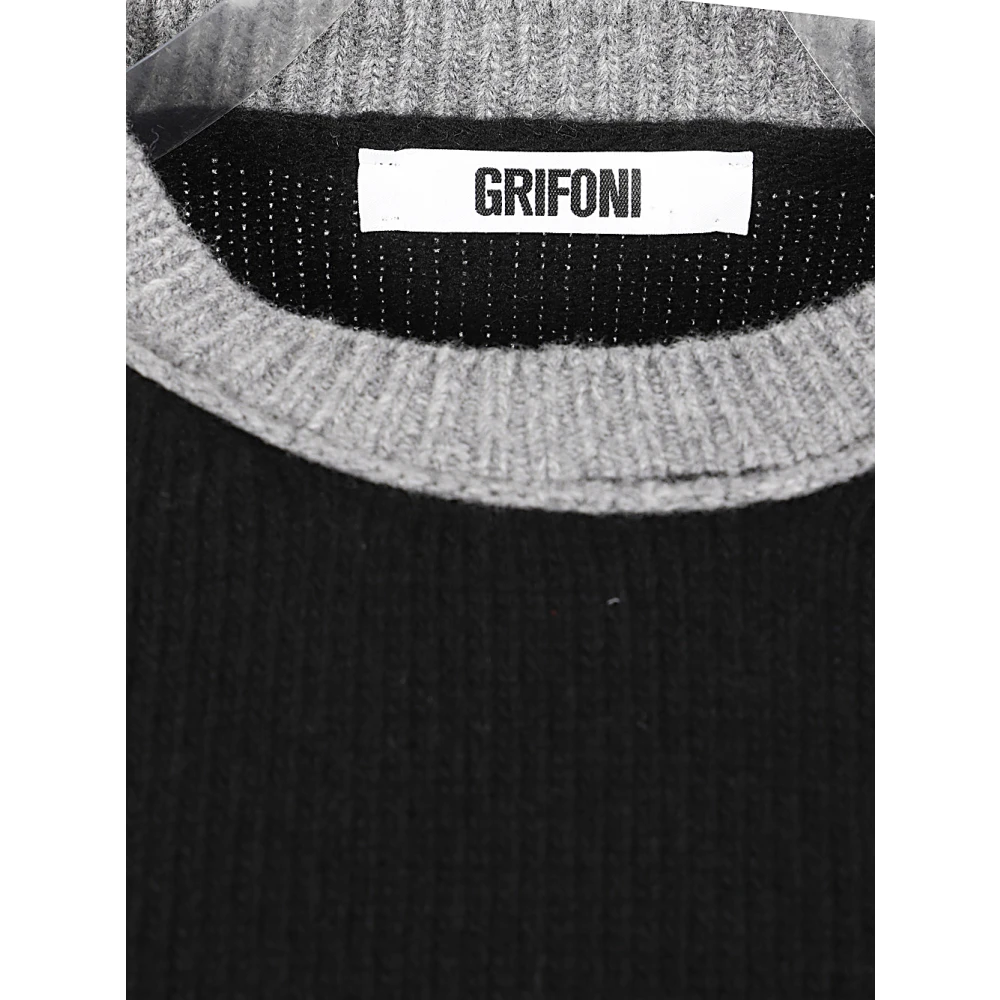 Mauro Grifoni Bicolor wollen trui met ronde hals Black Dames