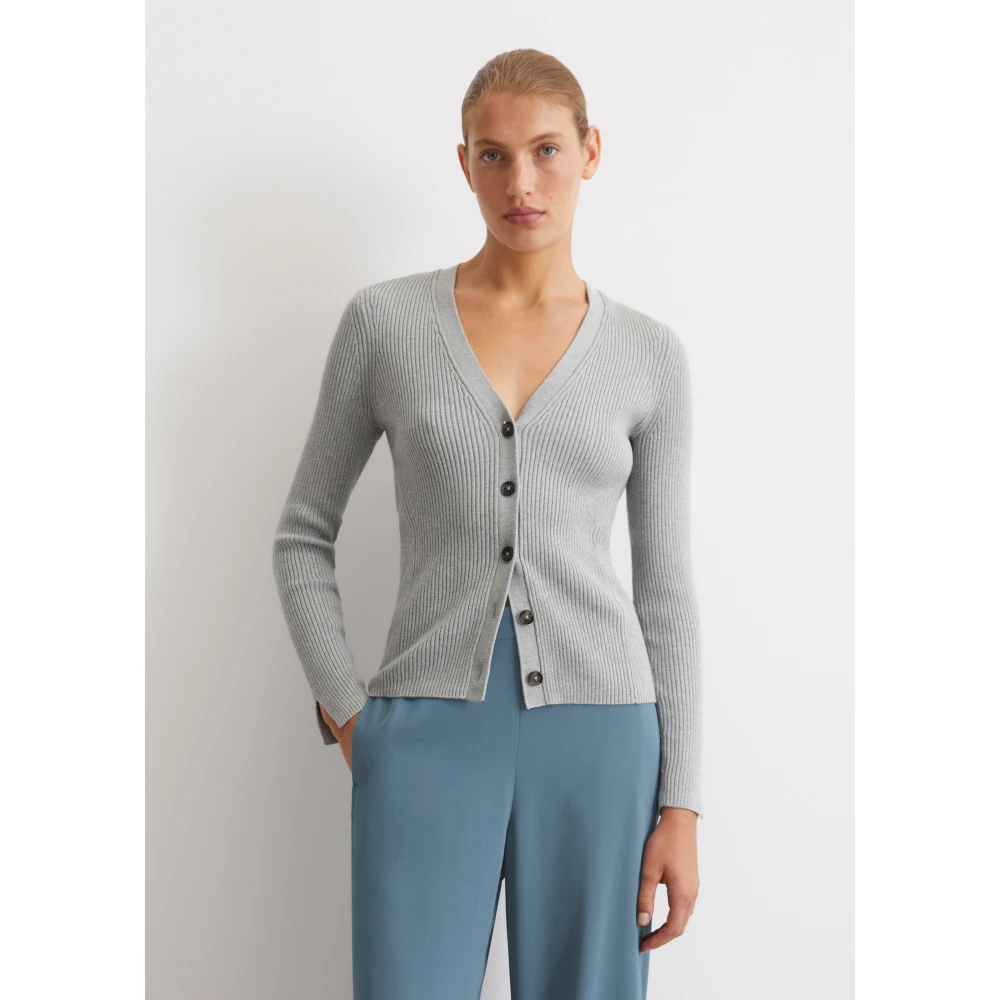 Marc O'Polo Ribgebreide V-hals cardigan slim Blue Dames