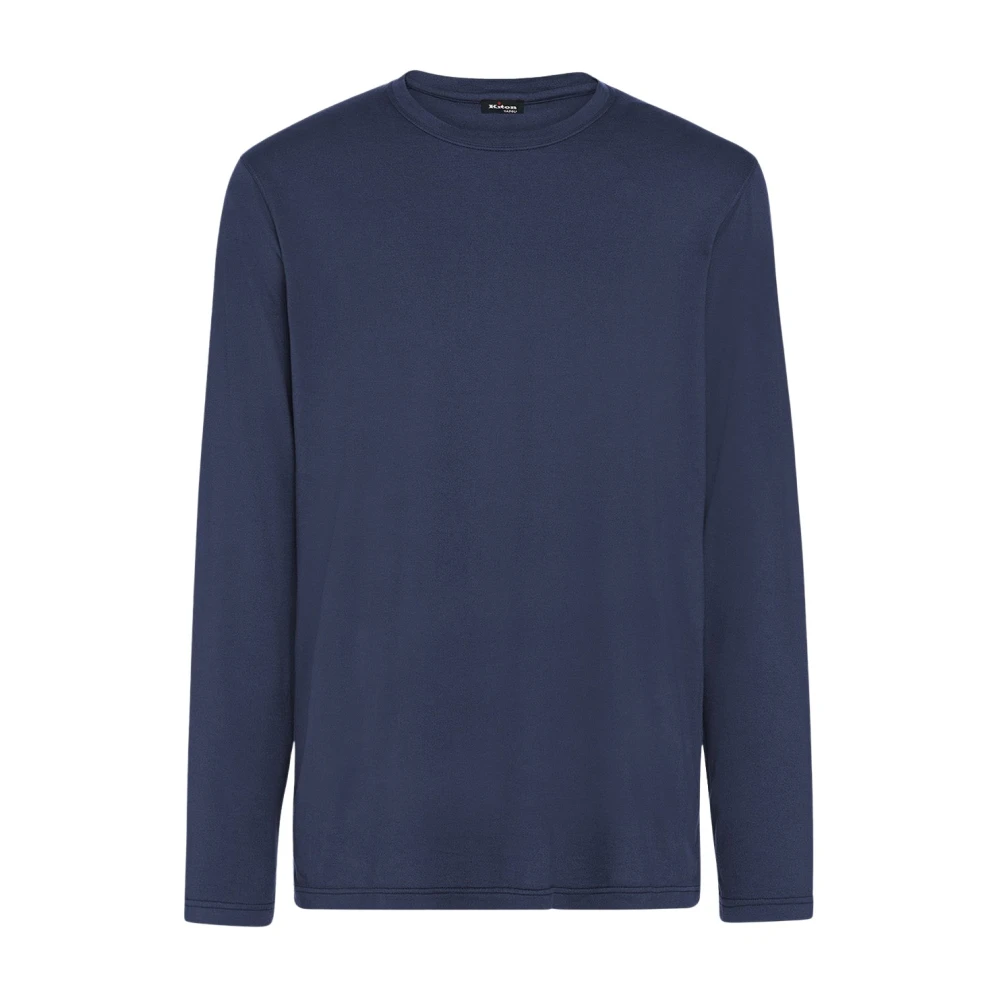 Kiton Zachte Katoenen T-shirt met Lange Mouwen Blue Heren