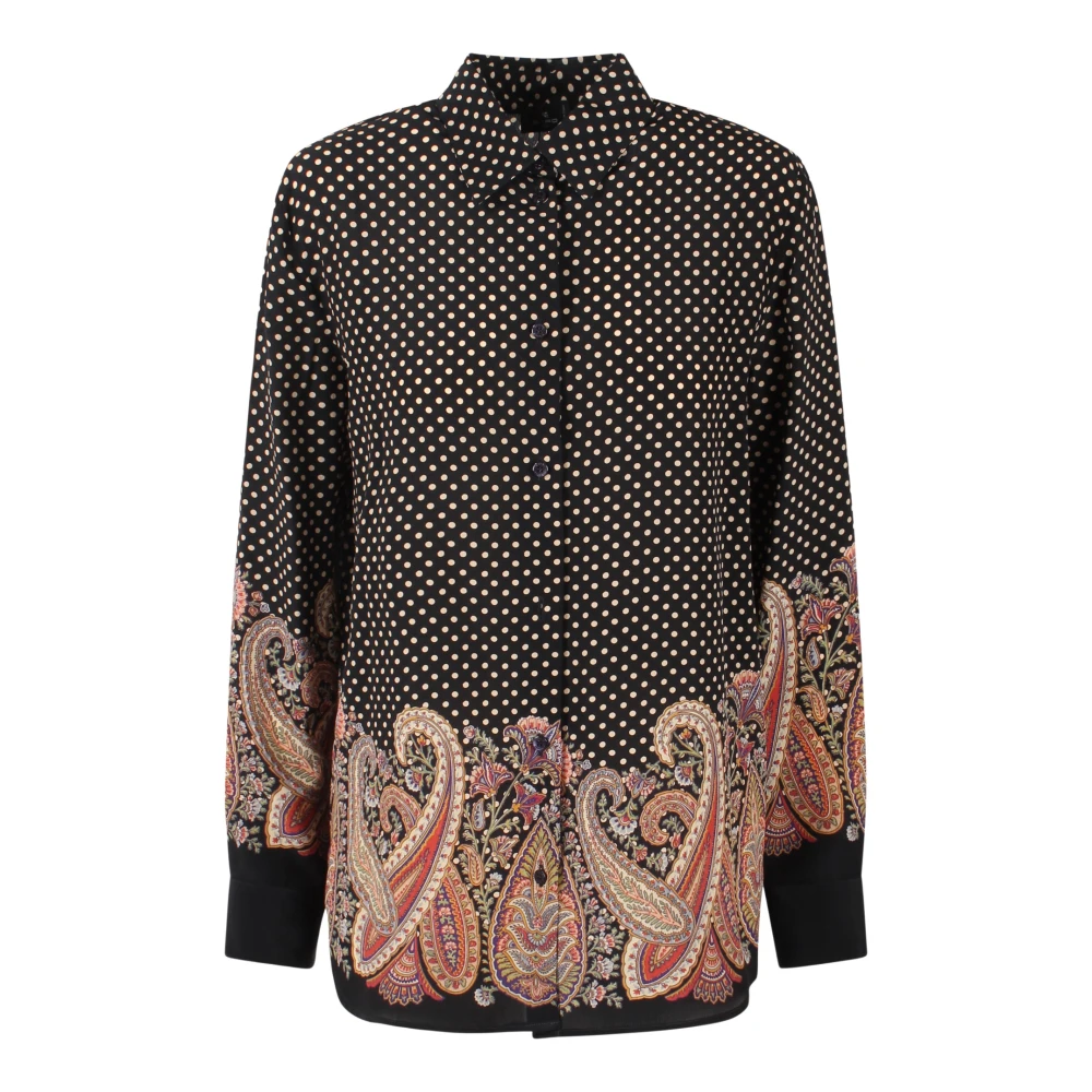 ETRO Zijden overhemd met polka dot en paisley print Black Dames
