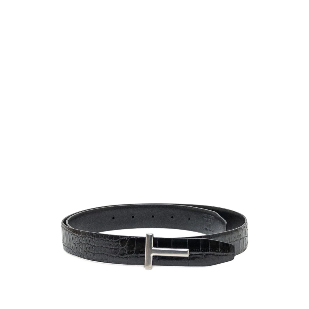 Tom Ford Men's Black Belts, 100 Cm, Reversible Crocodile Leather Belt