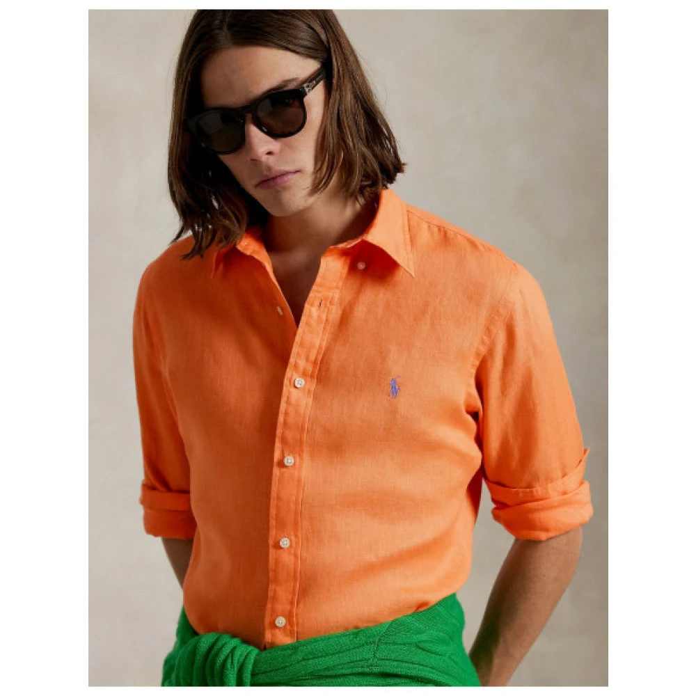 Polo Ralph Lauren Aangepaste Linnen Overhemd Orange Heren