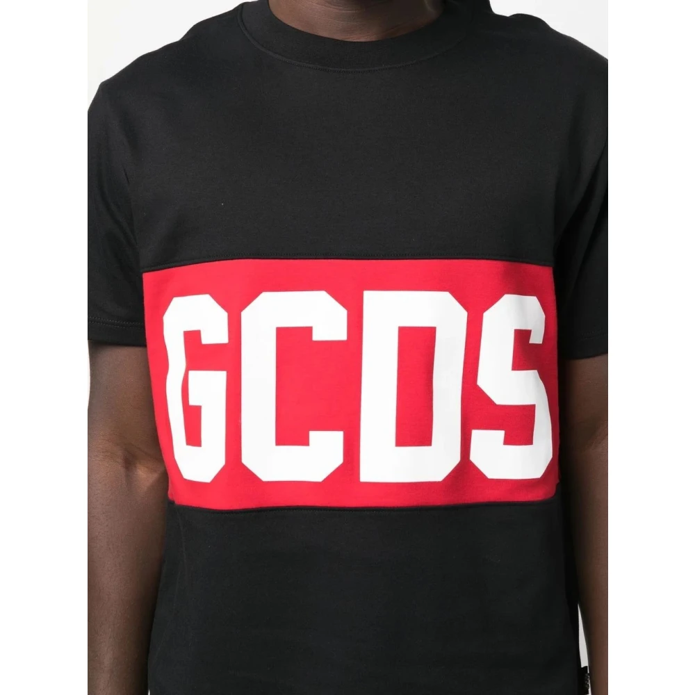 Gcds Logo Band Oversized Zwarte T-shirt Black Heren