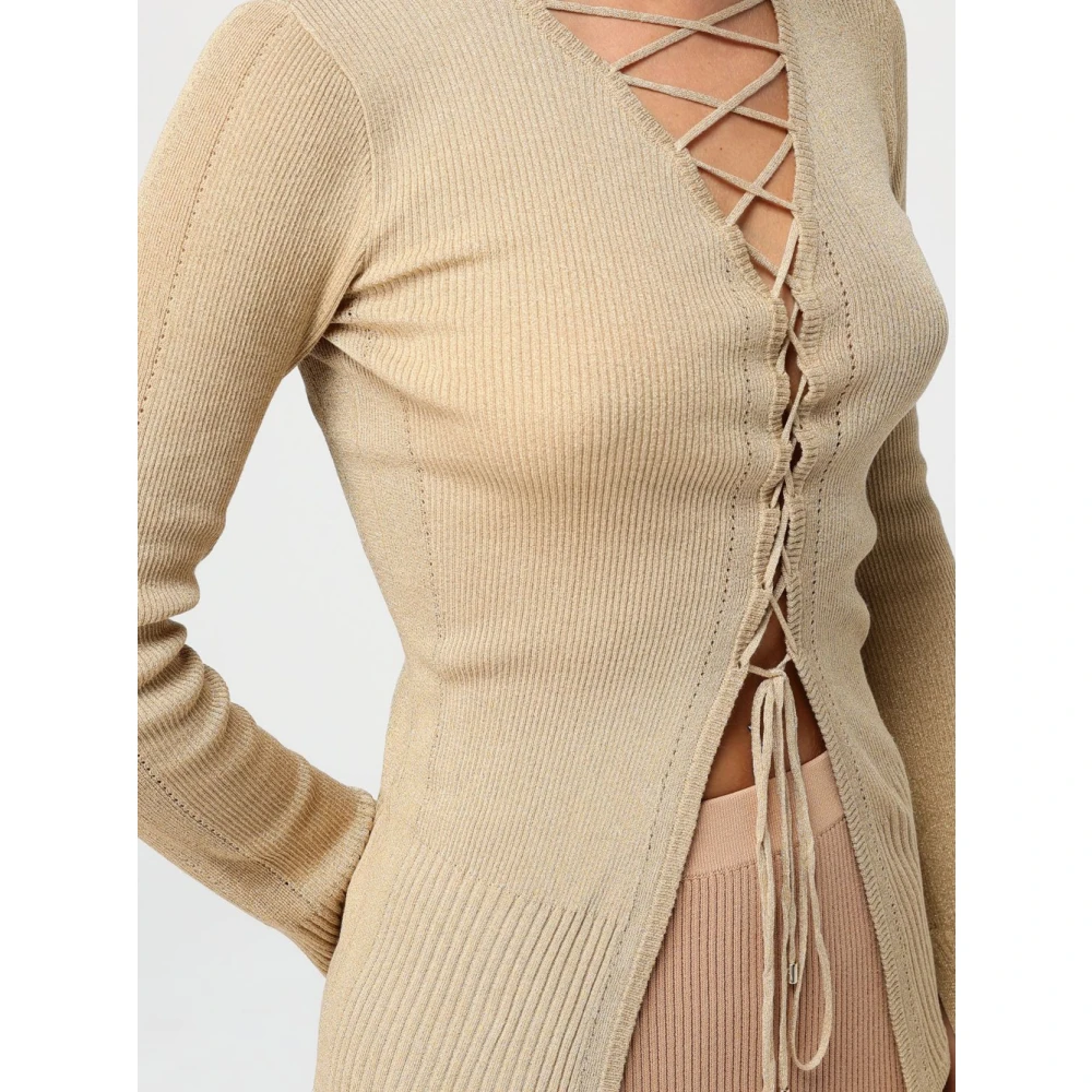 PATRIZIA PEPE Lurex Ribgebreide Vest Beige Dames