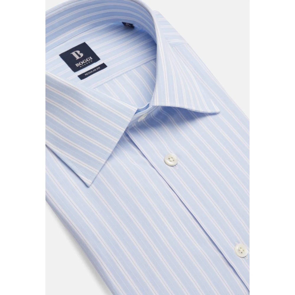Boggi Milano Regular Fit Overhemd met Strepen van Katoen Blue Heren