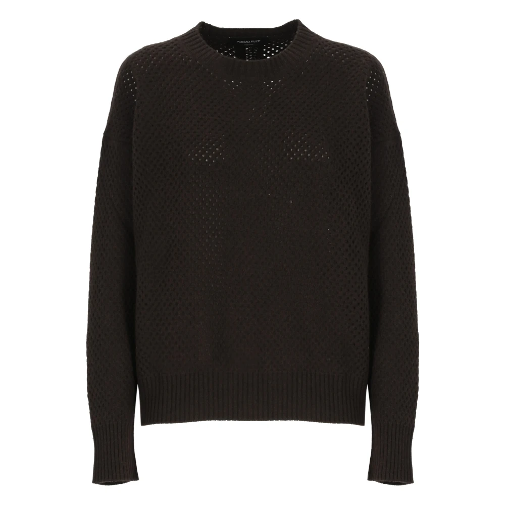 Fabiana Filippi Bruine Wol Zijde Crewneck Sweater Brown Dames