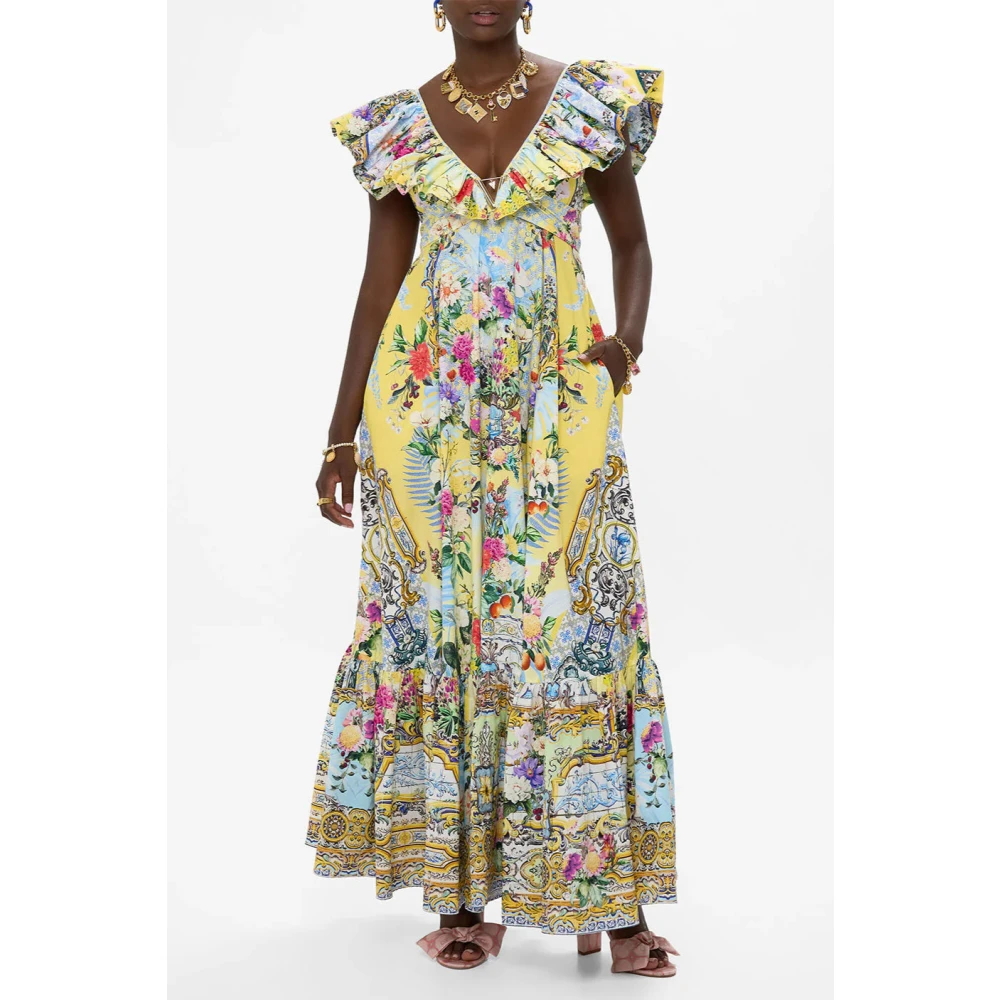 Camilla Frill Neck Jurk met Hardware Flor Fantástica Multicolor Dames