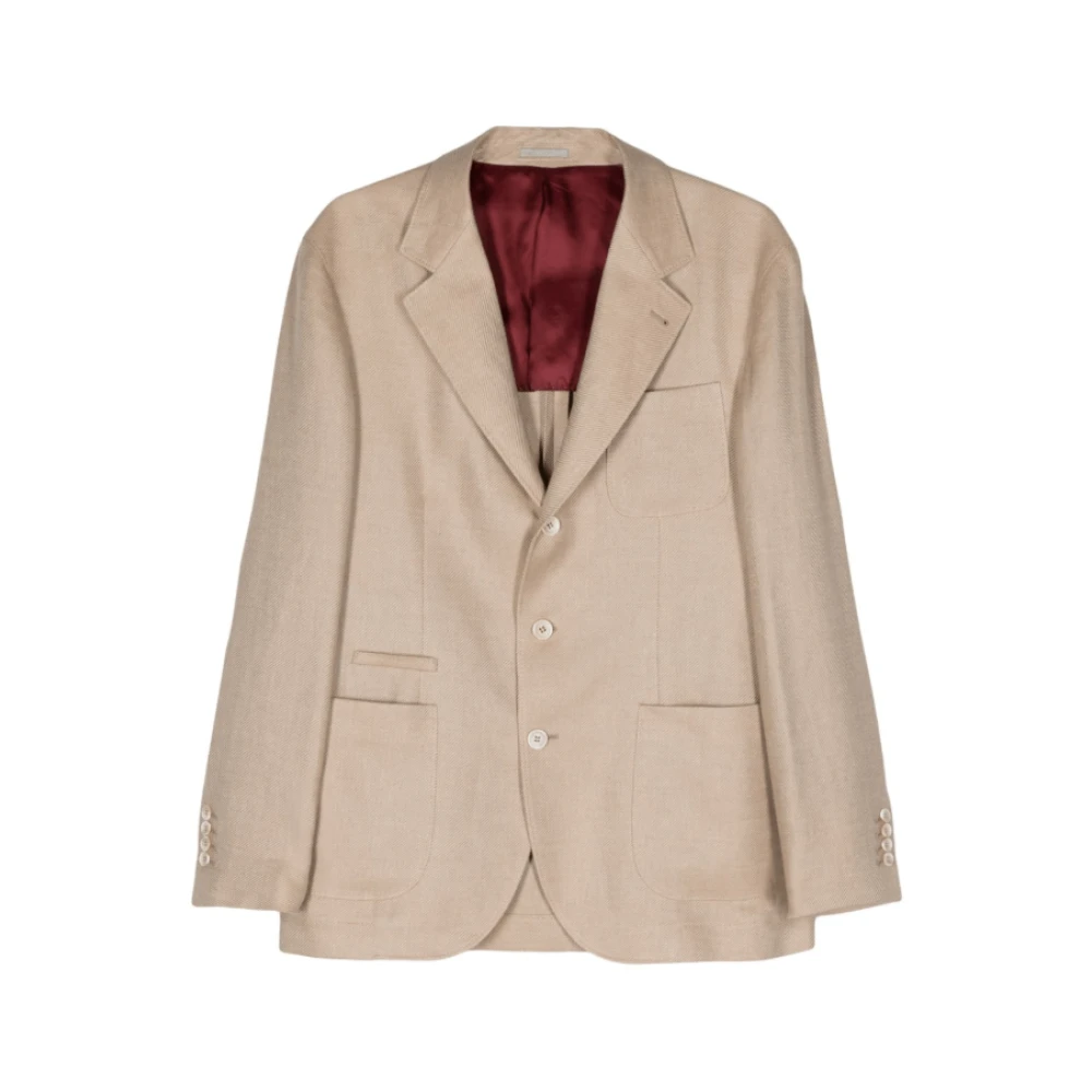 BRUNELLO CUCINELLI Beige Linnen Blend Blazer met Dart Detailering Beige Heren