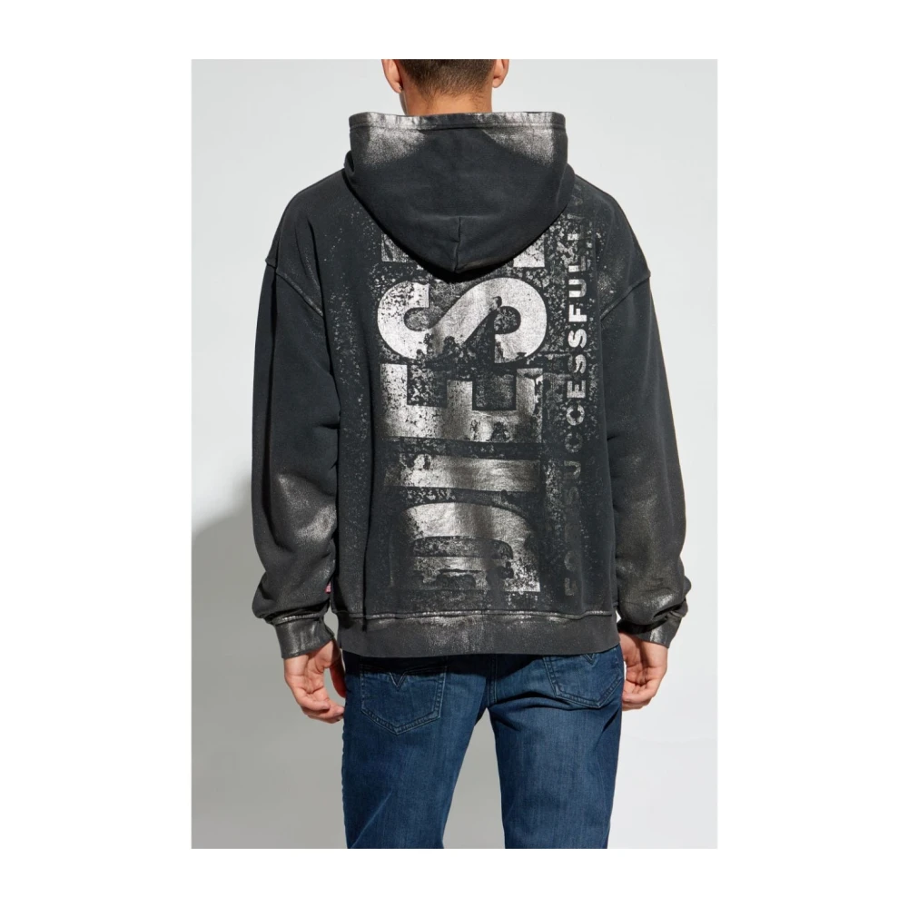Diesel Logo Print Hoodie Grijs Gray Heren