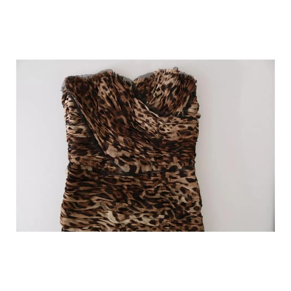 Dolce & Gabbana Luipaardprint Zijden Chiffon Maxi Jurk Brown Dames