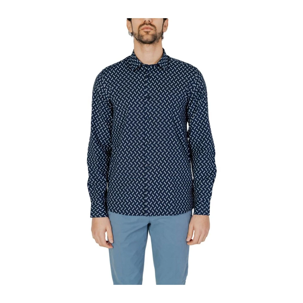 Antony Morato Lange Mouw Viscose Katoenen Shirt Blue Heren