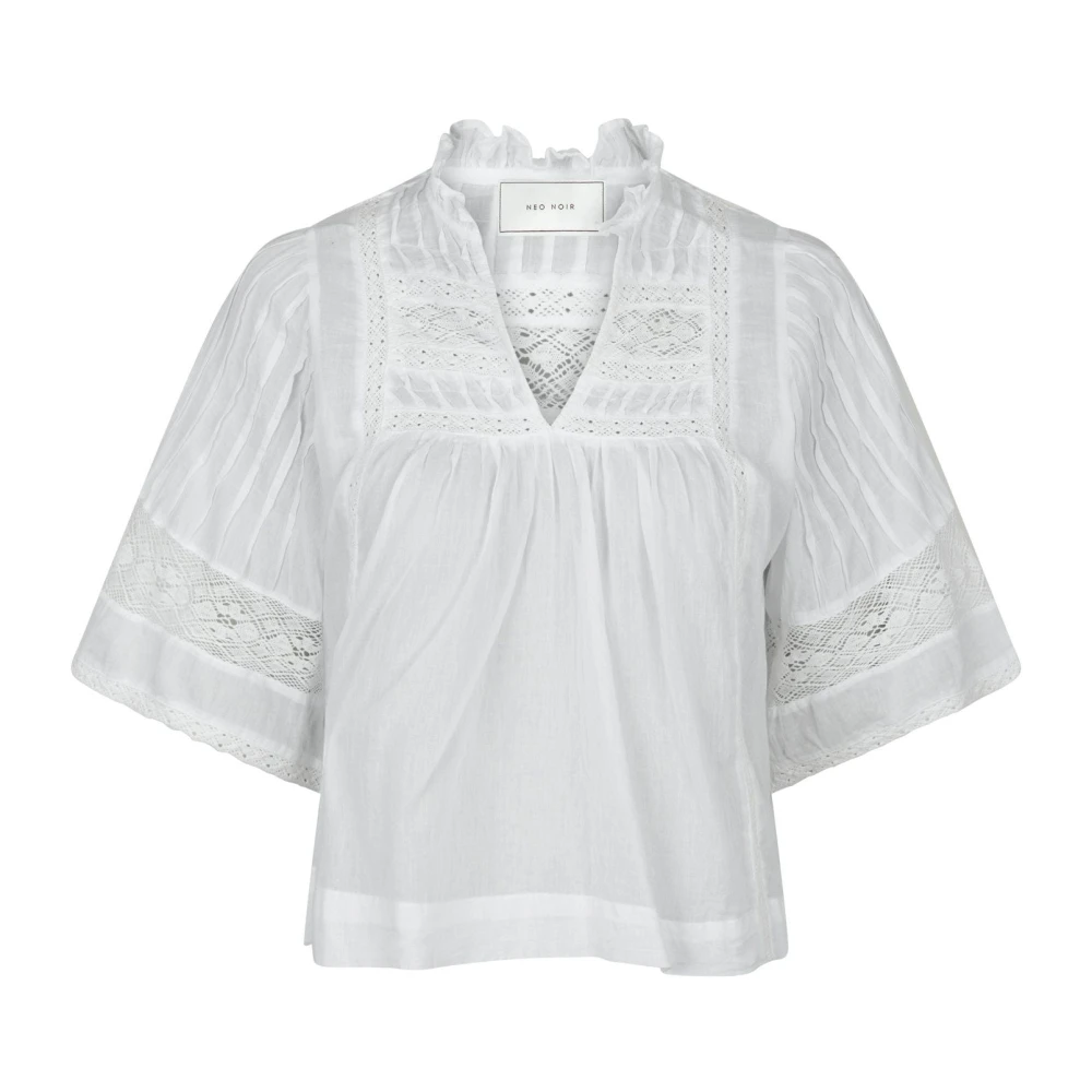 Neo Noir White Blouses, Female, Xs, Voile Blouse With Delicate Details