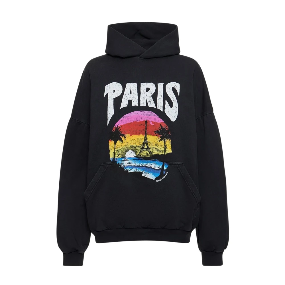 Balenciaga Paris Bedrukte Katoenen Hoodie Black Dames