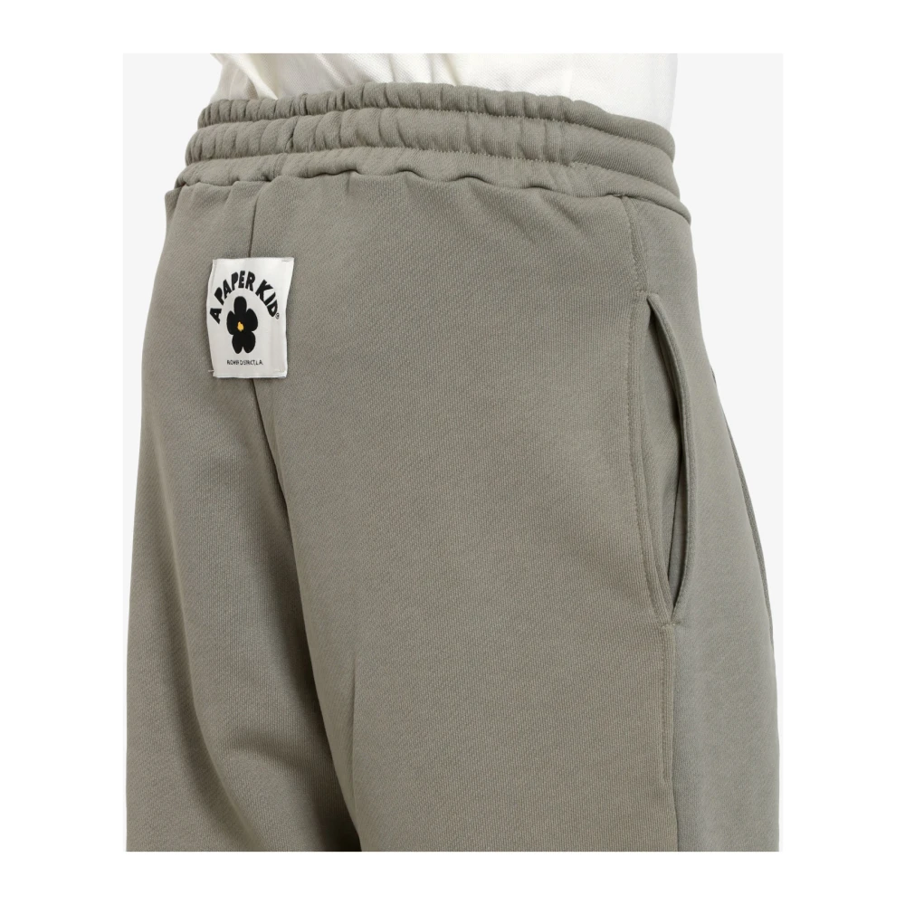 A Paper Kid Groene katoenen sportbroek met elastische tailleband Green Heren