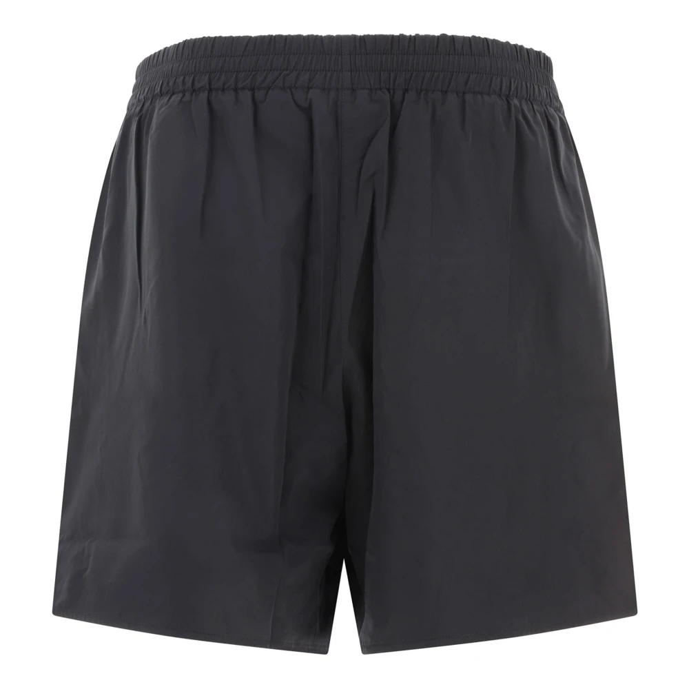 Jil Sander Zwarte Logo Print Elastische Taille Shorts Black Heren