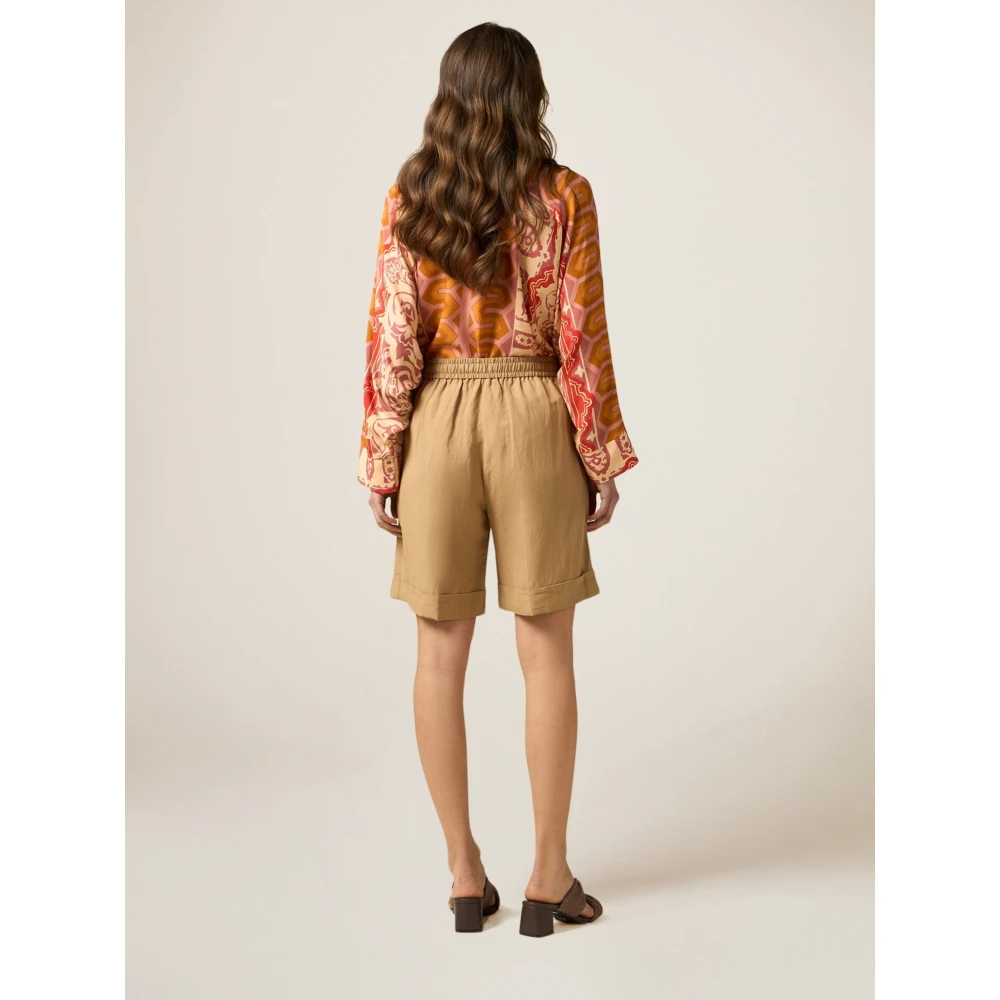Oltre Linnen Bermuda Shorts Beige Dames