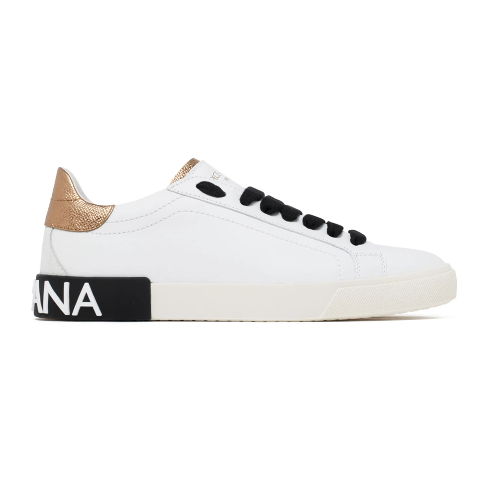 Dolce & Gabbana Witte- Zwarte en Goudkleurige Portofino Lage Sneakers Dames Schoenen
