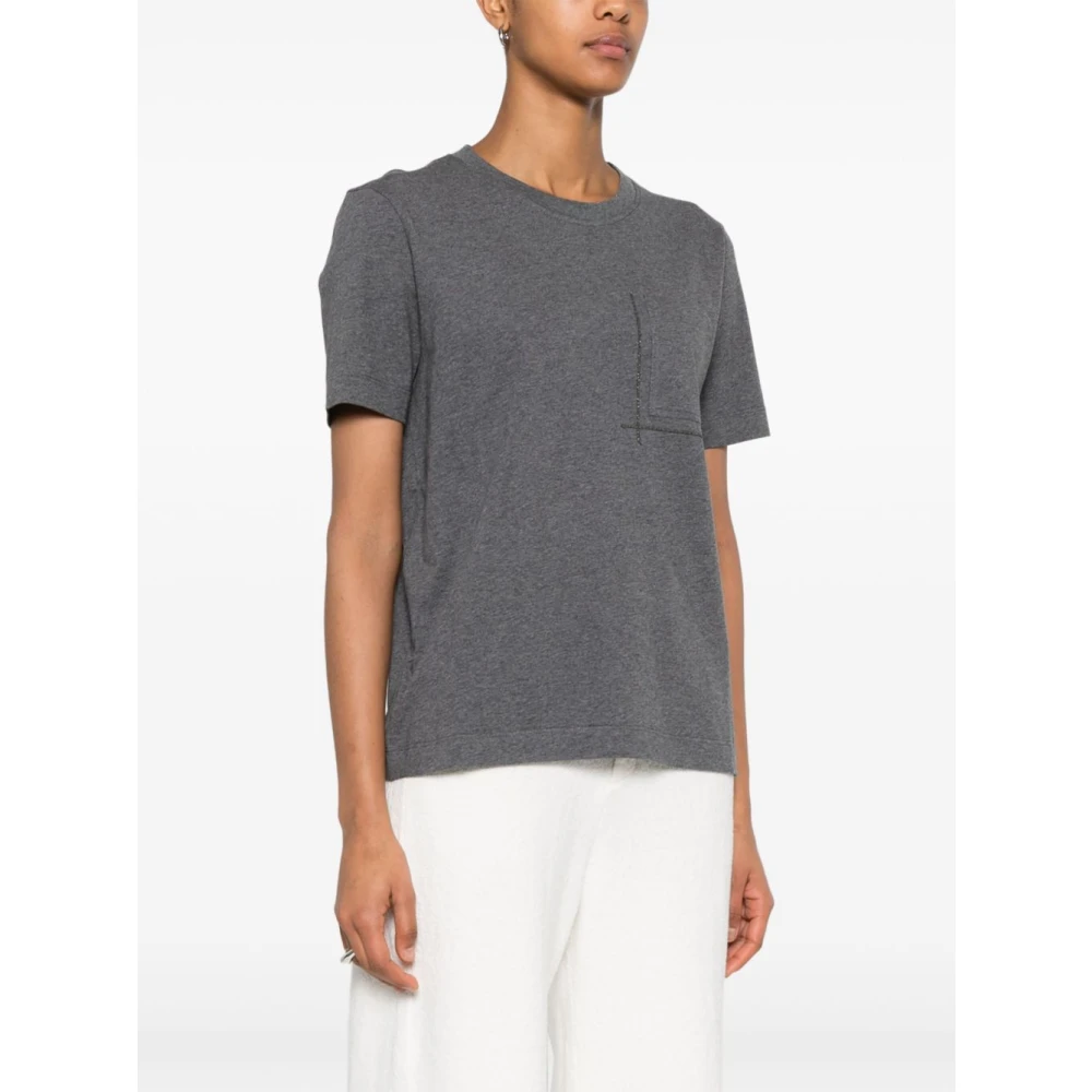 BRUNELLO CUCINELLI Grijze Borstzak T-shirts Gray Dames
