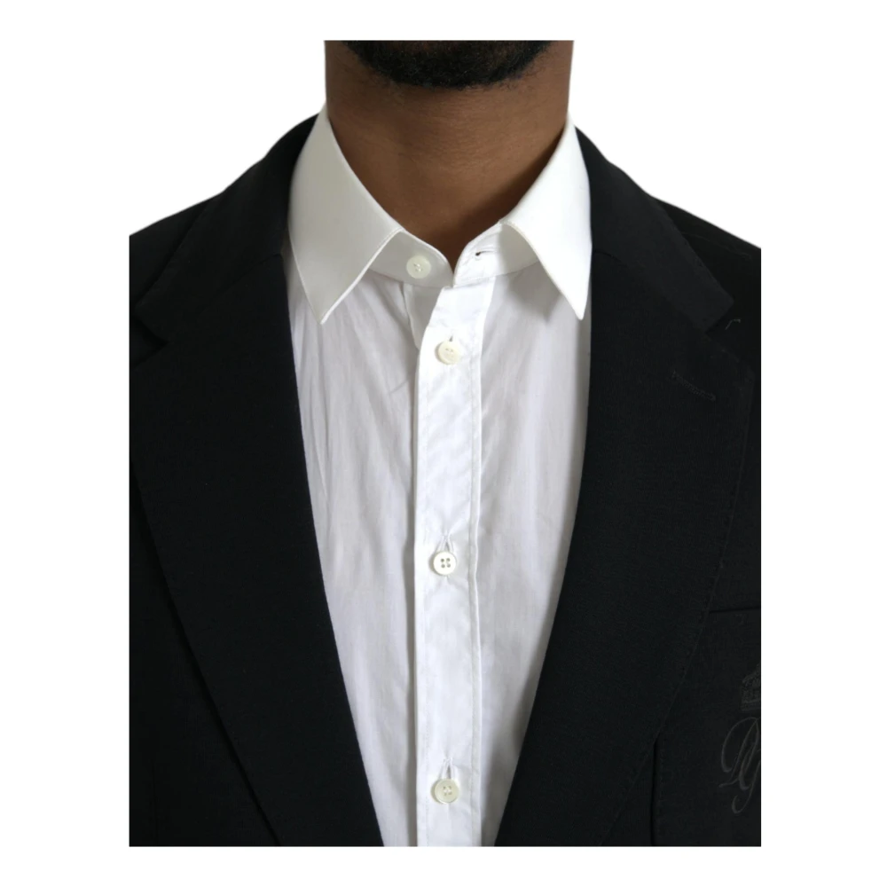 Dolce & Gabbana Zwarte Wol Notch Jas Blazer Black Heren