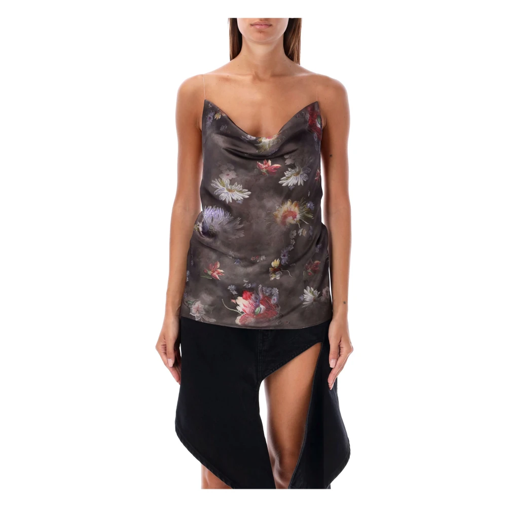 Y Project Donker Bloemen Zijden Gedrapeerde Top Multicolor Dames