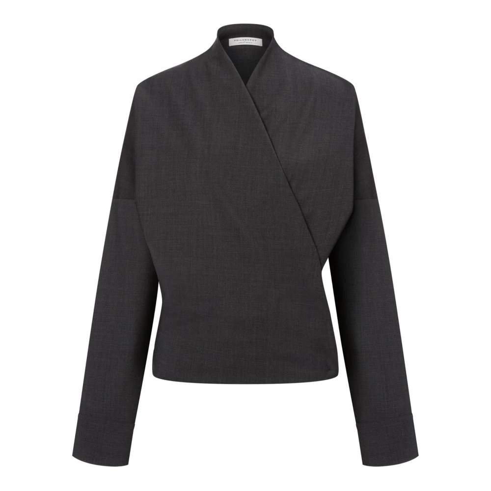 Philosophy di Lorenzo Serafini Grijze Wol Crossover Blouse Lange Mouwen Gray Dames
