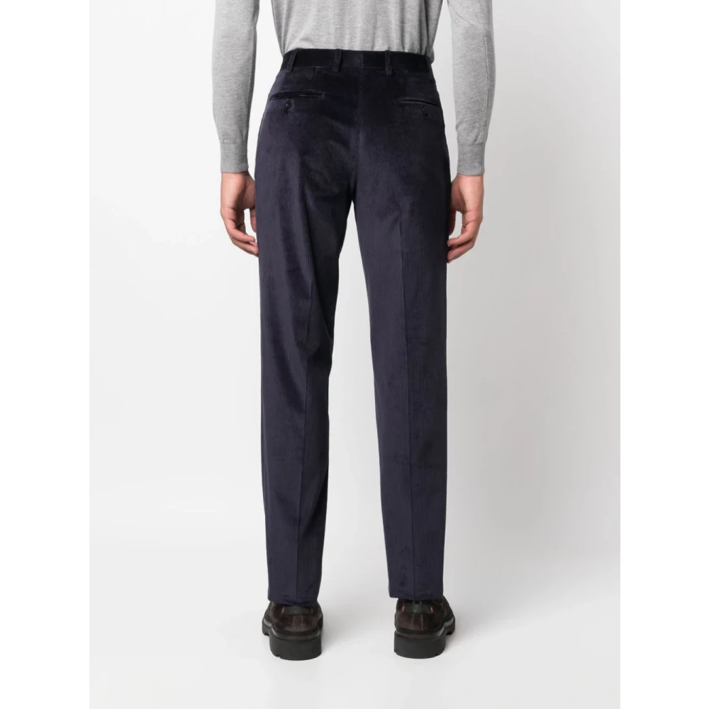 Canali Navy Corduroy Broek Blue Heren