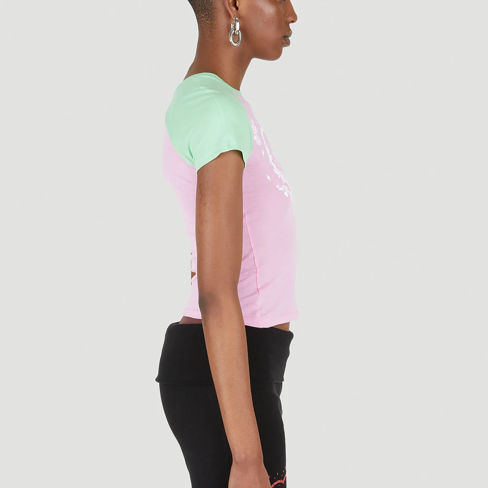 Maisie Wilen Tweekleurig T-shirt met logo print Pink Dames