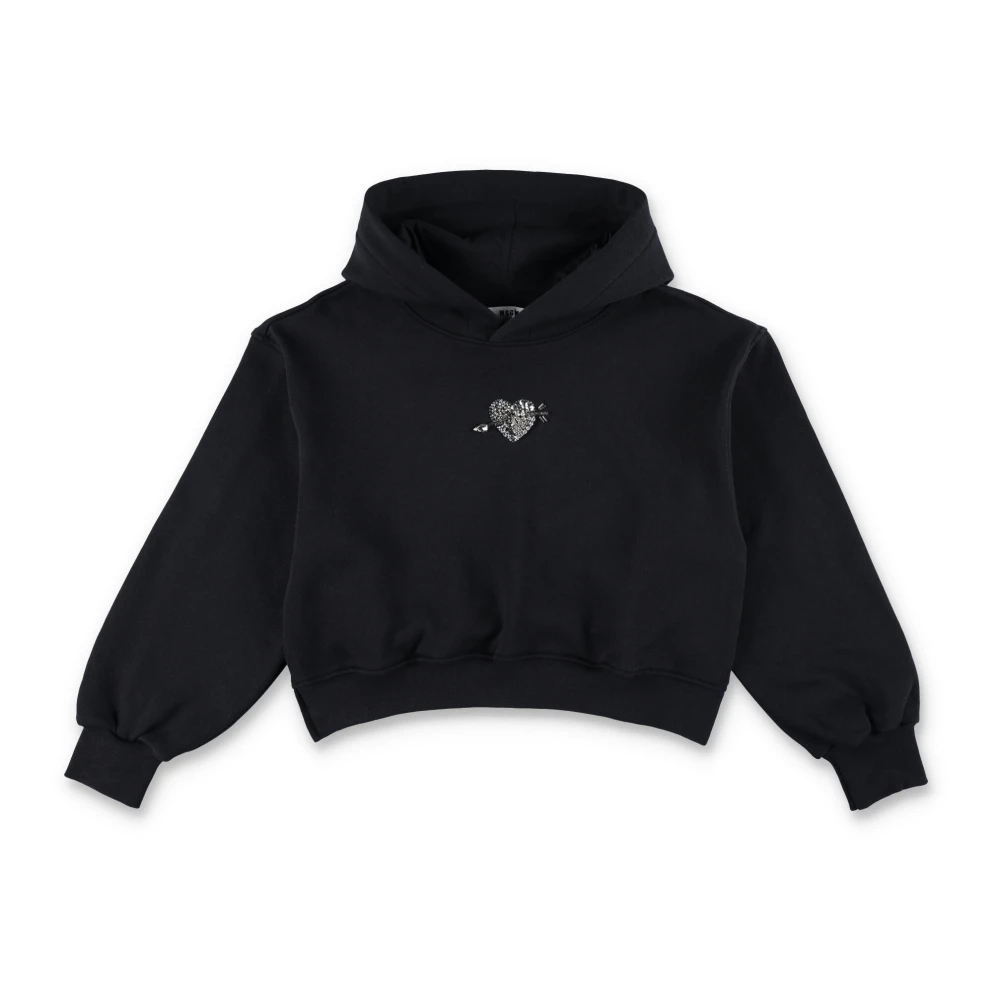 Msgm Svart Cropped Hoodie Stickat Aw24 Black, Flicka