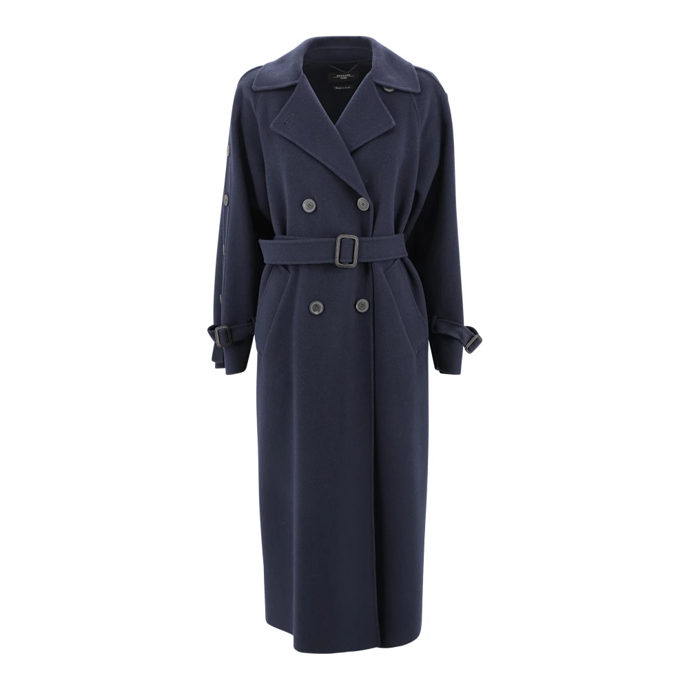 Max Mara Weekend Blauwe Wollen Trenchcoat Blue Dames