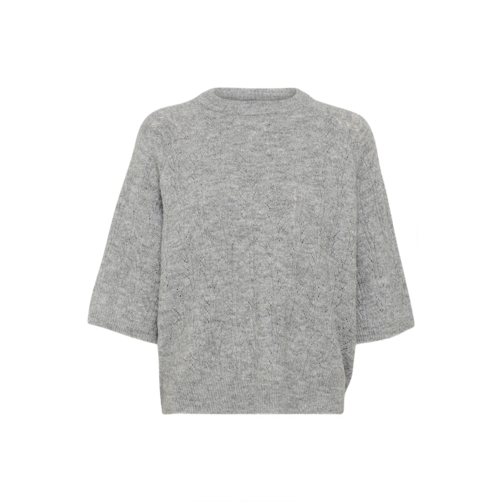Kaffe Grijze Melange Pullover Trui met Halve Mouwen Gray Dames