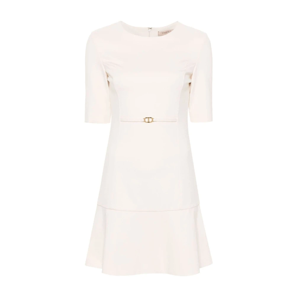 Twinset Korte viscose jurk met metalen detail White Dames