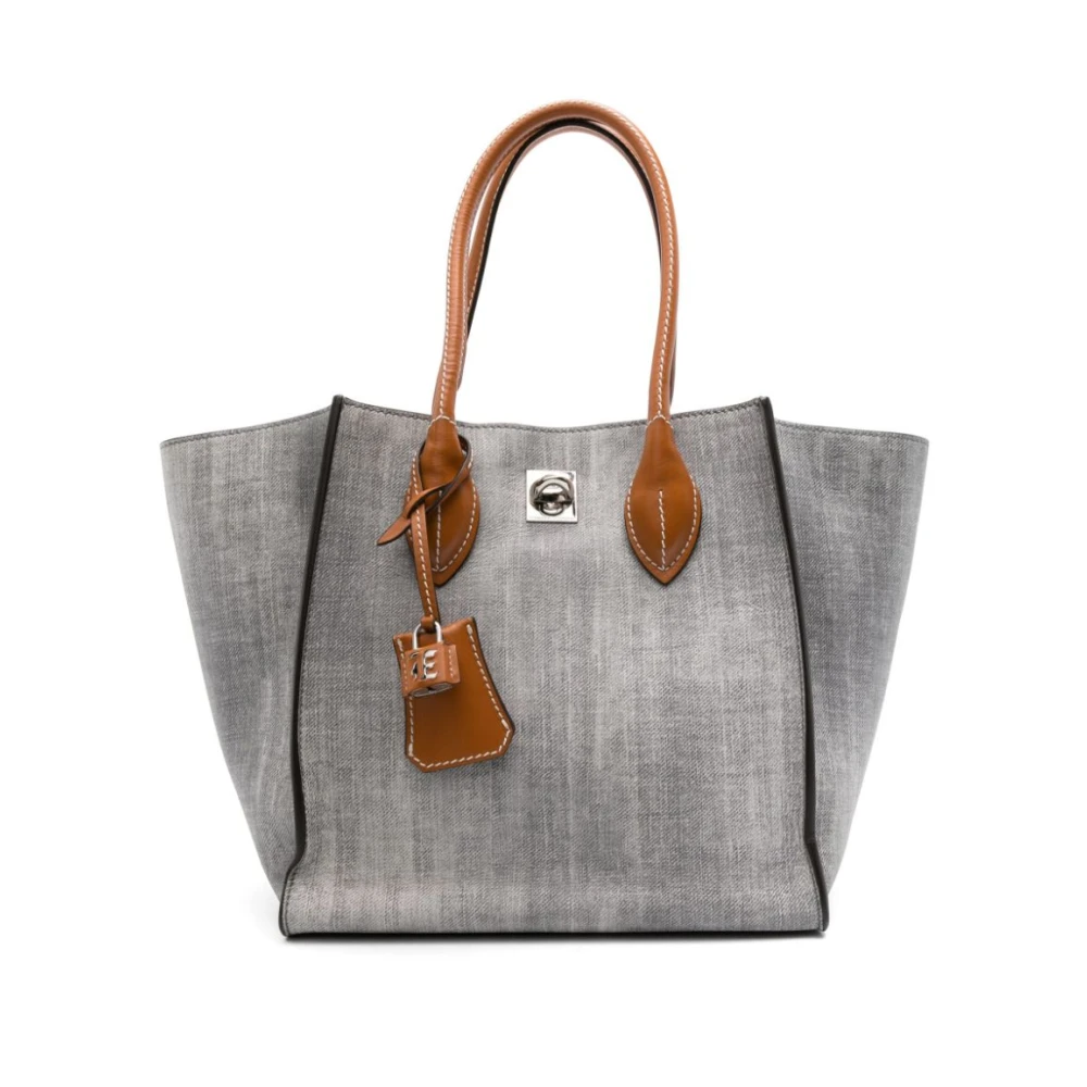 Ermanno Scervino Grijze Shopper Tas Denim Leer Gray Dames