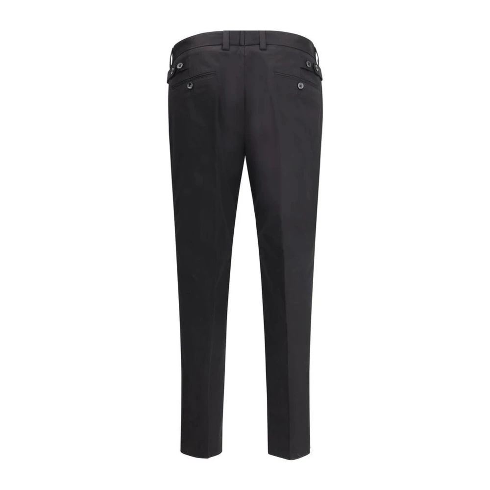 Dolce & Gabbana Mid-Rise Katoenen Broek met Knoopsluiting Black Heren