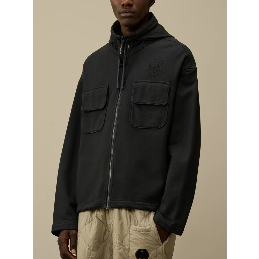 C.P. Company Hoodie Jas Open Stijl Black Heren