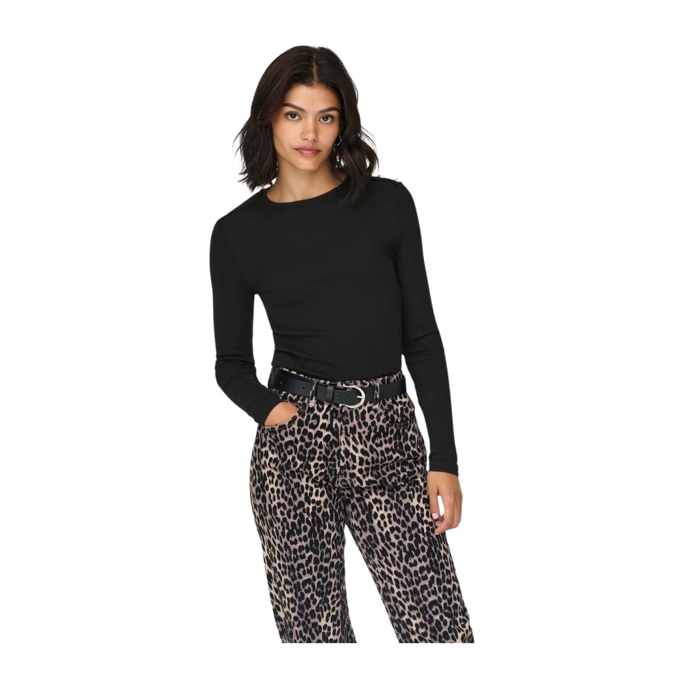 Only Geknoopte lange mouw ronde hals T-shirt Black Dames